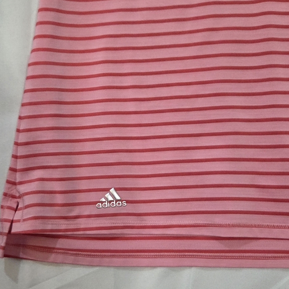 Women's Adidas Large Pink Striped Polo Preppy Athleisure Golf Top Large - Picture 4 of 6